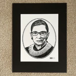 NEW RBG Ruth Bader Ginsburg HERO HEADS Wall Decor Black Matted Print 11" x 14”